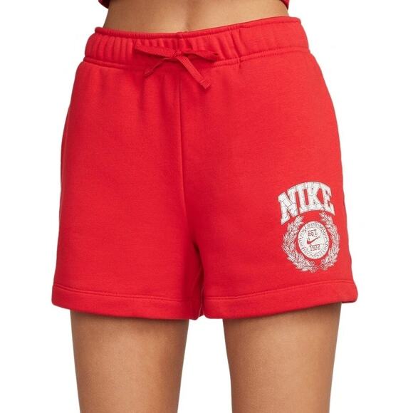 Nike Women Sportswear Club Fleece Mid Rise Sweat Shorts Size US M University Red - Picture 1 of 4